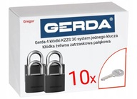 .10 Kľúče. Gerda 4 visiace zámky KZZS 30 systém jedného kľúča + 10 kľúčov