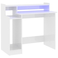 vidaXL Písací stôl s LED podsvietením, biely, vysoký lesk, 97x45x90 cm