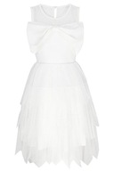 Piękna sukienka wizytowa biała tiul kokarda wesele przyjęcie 122 128