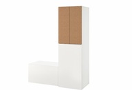 IKEA SMASTAD Szafa z el. wys. biały korek/z ławą ze schowkiem 150x57x196 cm