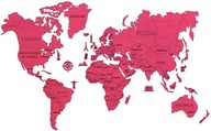 Drevená mapa sveta na 3D stenu, veľ. XXL - koralová farba