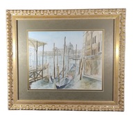 Akvarel obraz zlatý rám Benátky 76x66