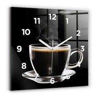 Sklenené hodiny s potlačou Kuchynský závesný nedotknuteľný čierna káva 30x30