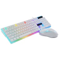 BÍLÁ RGB PODSVÍCENÁ HERNÍ KLÁVESNICE LED + MYŠ DSJ TF230
