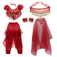 Kostium do tańca brzucha dla dzieci, spodnie haremowe z frędzlami, czerwone S Red