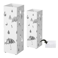 Stojan na dáždniky KOV 15,5x15,5x49 BIELY Kôš s odkvapkávačom +HÁČIKY