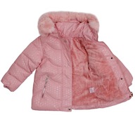 Kurtka zimowa futerko ciepła brzoskwiniowy różowy pikowana 6 110 116