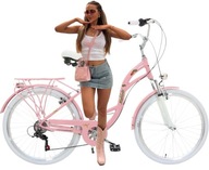 Rower miejski damski 26 różowy Aluminiowy Shimano 7 bieg komunię