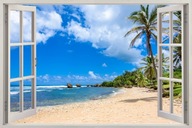 Fototapeta Okno Krajobraz plaża palmy