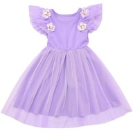 Elegancka wizytowa fioletowa sukienka z tiulem dla dziewczynki wesele R 8L