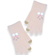 Zimowe ciepłe rękawiczki dziewczęce dotykowe beżowe z królikiem Noviti r.14