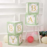 pudełka dekoracyjne baby babyshower urodziny boho zielone liscie