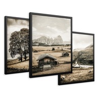 ZESTAW Obrazy w ramie plakaty górski krajobraz sepia tryptyk 43x99