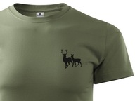 Myśliwska koszulka T-shirt khaki na polowanie mały nadruk BYK Z ŁANIĄ