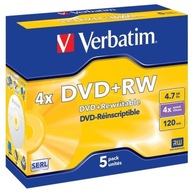 Verbatim DVD+RW, Matt Silver, 43229, 4.7GB, 4x, jewel box, 5-pack, bez możl