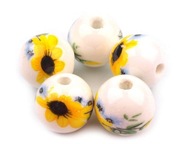 Porcelánové korálky Kvety 12mm bielo žlté 5 ks