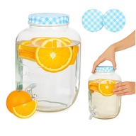 Dispenzer na nápoje 4L sklenená nádoba s kohútikom modrá