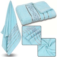 Modrý bavlnený uterák s ozdobnou výšivkou, sivá výšivka 70x135 cm x1