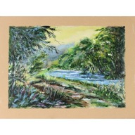 Obraz - Pejzaż z rzeką - malarstwo akrylowe