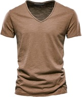 Top sweter T-shirt bawełna dekolt w serek krótki rękaw koszulka koszulka