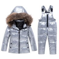 Detská strieborná bavlnená bunda s opaskom lyžiarske nohavice 7L7