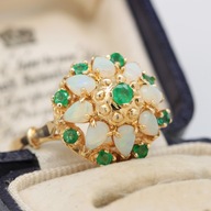 Zlatý prsteň so smaragdmi a 14K opálmi