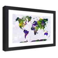 Obraz v ráme, Maľovaná mapa sveta - 90x60