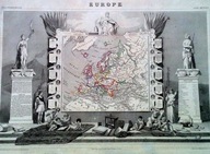 Mapa Europy, V. Levasseur z rycinami kolorowana 1854r. PIĘKNA