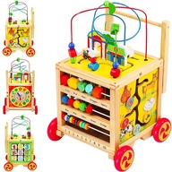 Zabawka edukacyjna Pchacz drewniany dla dziecka mobilny na kółkach zegar