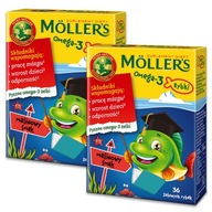 2x Möller's Omega-3 Rybki malinowe żelki 36 szt.