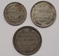 Zestaw monet Rosja 10 15 i 20 kopiejek SREBRO (29)