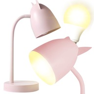 Lampka na Biurko Nocna dla Dziewczynki Kocie Uszy Kotek Różowa Metalowa
