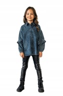 Džínsová košeľa s volánikom na rukávoch All For Kids 152/158 jeans tmavomodrá