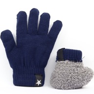6-8 lat Zimowe rękawiczki Akrylowe OCIEPLONE futerkiem 16 cm Granatowe 108