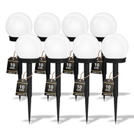 8x Lampa ogrodowa Solarna Wbijana BIAŁA KULA LED 10cm