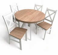 Stôl okrúhly Biely + 4 Stoličky DUB SONOMA 100/200
