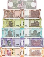 Indie zestaw 1+10+20+50+100+200 Rupee P109-117 UNC