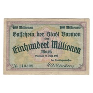 Banknot, Niemcy, Barmen Stadt, 100 Millionen Mark,