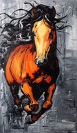 Duży obraz olejny oryginalny impresja malowany koń w galopie loft R Stach
