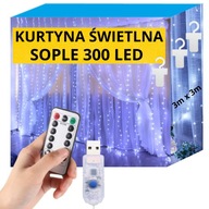 KURTYNA ŚWIETLNA GIRLANDA SOPLE 300 LED DRUCIKI 3x3 LAMPKI CHOINKOWE PILOT