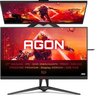 Monitor AOC Agon Gaming 27 CALI 1440p QHD IPS LED 170Hz HDR 1ms HAS HDMI DP