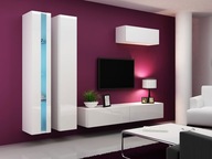 Stena do obývacej izby s LED RGB osvetlením ASHTON N1 - biela / lesklá biel
