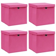Krabice s viečkami 4 ks ružové 32x32x32 cm tkanina