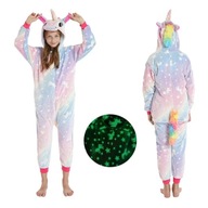 JEDNOROŻEC Piżama Kigurumi Onesie Pastelowa Świecąca w Ciemności UV S 152