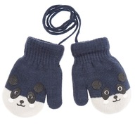 RĘKAWICZKI dziecięce na sznurku 1P jeans z ecru ciepłe panda 12cm 2/3l