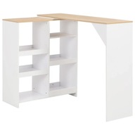 Barový stôl s pohyblivým regálom biely 138x39x110 cm