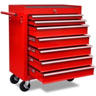 Czerwony wózek narzędziowy/warsztatowy z 7 szufl