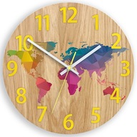 Veľké nástenné hodiny Dub World Mapa sveta Tichá
