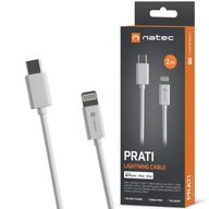 Kabel iPhone Lightning USB-C 2m NATEC Prati Licencja MFI Apple iPad Biały