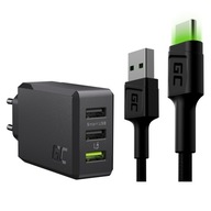 Nabíjačka sieťová Green Cell CHARGC03 USB 2400 mA 5 V + USB kábel - USB typ C Green Cell KABGC06 1,2 m čierny